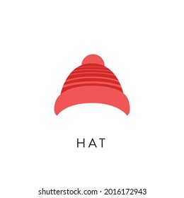 Flat Style Winter Hat Vector illustartion. Cartoon style red color Beanie Hat flat vector icon isolated on white background. Kid's hat for winter. Snow and Cold Concept Hat icon symbol. Beanie Vector