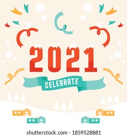 invierno de estilo plano y campo de nieve 2021 celebrar diseño de fondo 