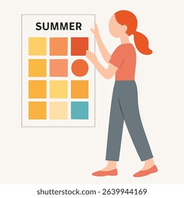 Flat Style Woman Arranging Summer Color Palette on Poster Illustration Design