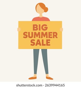 Flat Style Woman Holding Big Summer Sale Sign Illustration Category