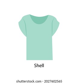 Flat Style woman sleeveless blouse Vector illustartion. Cartoon style simple shell shirt vector icon isolated on white background. Modern blue shell top for women. Clothes icon