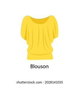 Flat Style Woman's Blouson Vector illustartion. Cartoon style wide blouse vector icon isolated on white background. Modern yellow top for women. Clothes icon