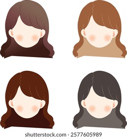 Flat style women heads different hairstyles on white background.