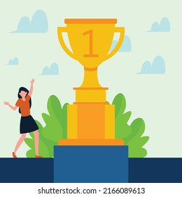 Flat style women with trophy