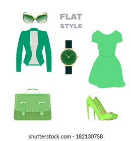 Flat Style. Womens Look. Fashion wear. Vector