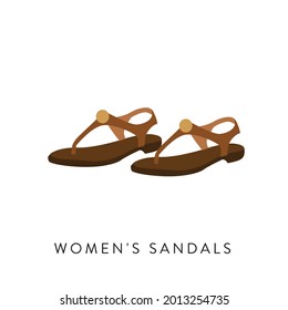 Flat Style Women's Sandals and Flip-Flops Vector illustartion. Cartoon style Women Sandals Summer Fashion Shoes flat vector icon isolated on background. Footwear vector