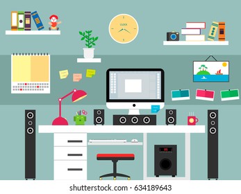 Flat style workplace.