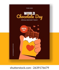 Flat Style World Chocolate Day Vertical Poster Template for Social Media with Cartoon Background