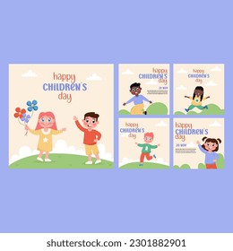 Flat style world happy children's day social media collection. Posts