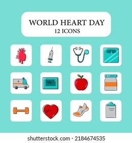 Flat Style World Heart Day Square Icon Set.