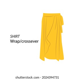 Flat Style Wrap Crossover Skirt Vector illustartion. Cartoon style Yellow Crossed Skirt vector icon isolated on white background. Modern Skirt for women. Girl's Summer Skirt Pictogram