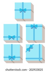 flat style, wrapped gift or gift card with blue ribbon on white background