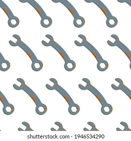  Flat style wrench pattern. Vector illustration of key on white insulated background. Repair equipment seamless business concept template.