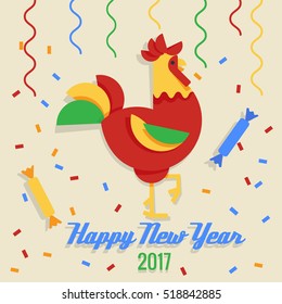 Flat style Year of the rooster card 2017 
