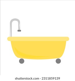 Flat style Yellow bathtub illustration. Vector Image with White Background