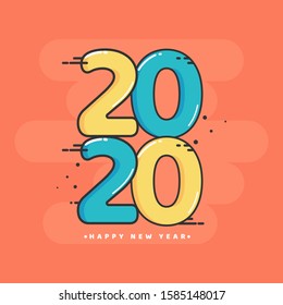 Flat Style Yellow and Blue 2020 Text on Orange Background.