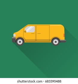 Flat Style Yellow Minivan Car Icon With Long Shadow