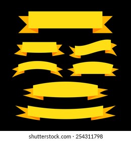 Flat style yellow ribbon on the black background, vector illustration