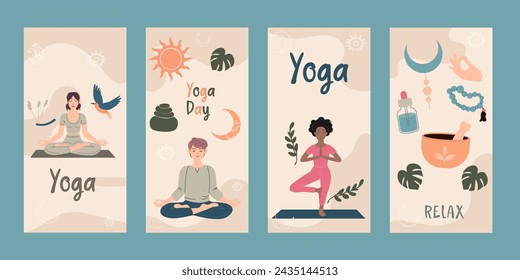 Flat style yoga story collection social media