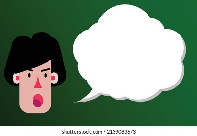 Joven de estilo plano, con burbujas de voz en blanco, concepto de conversación y conversación, vector de charla de dibujos animados