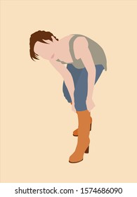 Flat style young woman wearing  boots characters Vector Fashion illustration. 