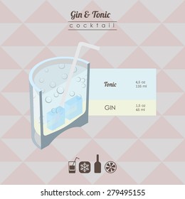 flat styled isometric illustration of cocktail. gin and tonic alcohol drink