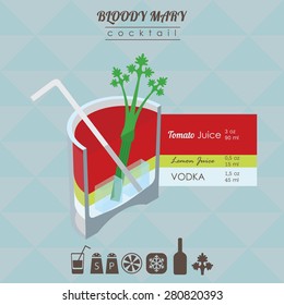 flat styled isometric illustration of cocktail. Bloody Mary alcohol drink