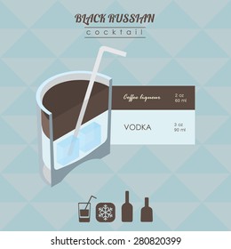 flat styled isometric illustration of cocktail. Black Russian alcohol drink