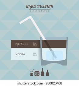 flat styled isometric illustration of cocktail. Black Russian alcohol drink