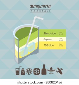 flat styled isometric illustration of cocktail. Margarita alcohol drink
