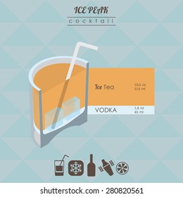 flat styled isometric illustration of cocktail. Ice peak alcohol drink