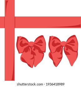 Flat styled lush red ribbon tape for decorating gifts isolated