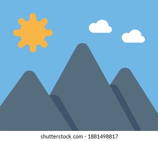 Naturaleza plana Montañas Nubes Ilustración del Sol