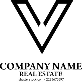 Illustration des flachen Styling-Logos für Immobilien V Form 