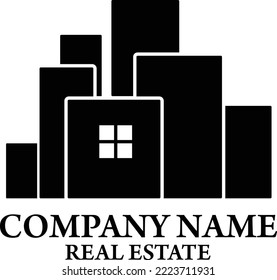 Flat Styled Real Estate Brand Logo Illustration High Buildings