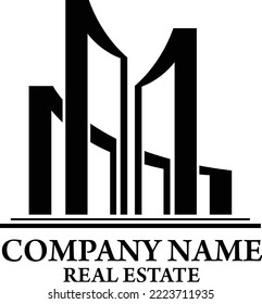Logotipo de marca inmobiliaria de estilo plano Ilustración Edificios altos