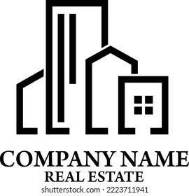 Flat Styled Real Estate Brand Logo Illustration High Buildings