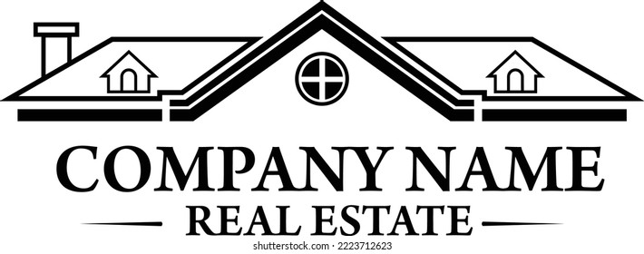 Estructura de la Casa de Ilustración con el logotipo de la marca inmobiliaria de estilo plano 