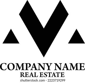 Logo De La Marca Inmobiliaria De Estilo Plano Ilustración Letra M Y V Letra 