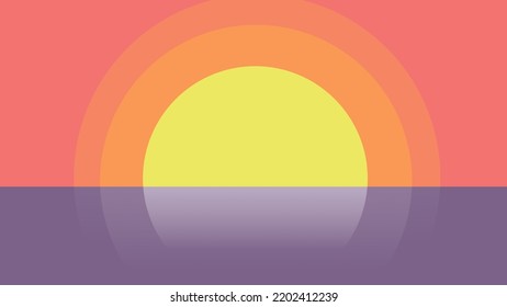 Ilustración de atardecer con estilo plano, sin ondas