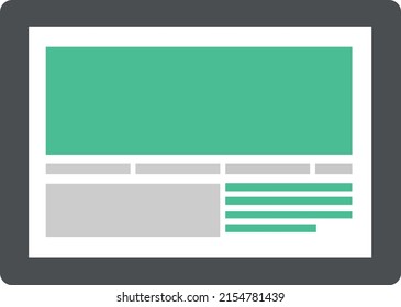 Flat styled tablet with webpage opened concept illustration