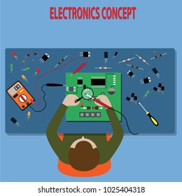 Flat style,Engineer check electronic board - Vector Illustration