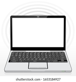 A flat stylised Laptop computer accessing the internet / WWW streaming Entertainment, Information and Data.