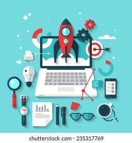 Flat stylish design for business start up concept