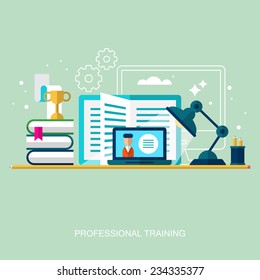 Flat stylish design for professional training concept. Flat vector elements for web applications and banners