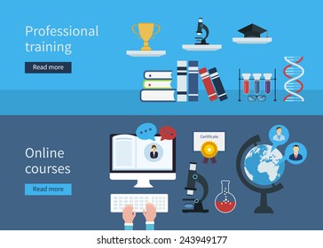 Flat stylish design for professional training concept and online courses. Flat vector elements for web applications and banners