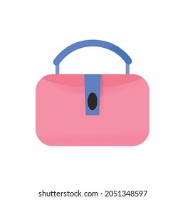 Flat stylish female pink purse with blue handle vector illustration