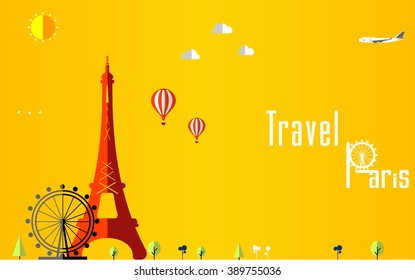 Flat stylish travel background, vector illustration for Paris, France, Travel and tourism concept - vector eps 10