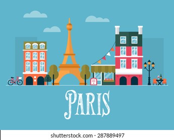 Flat stylish vector illustration for Paris, France. Travel and tourism concept