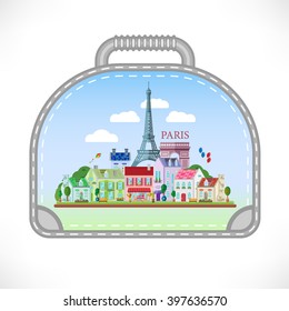 Flat stylish vector illustration for Paris, France. Travel and tourism concept. Flat design urban landscape.